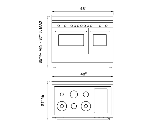 48 inch Dual Fuel Range, 6 burners and Griddle, Electric Oven | Bertazzoni